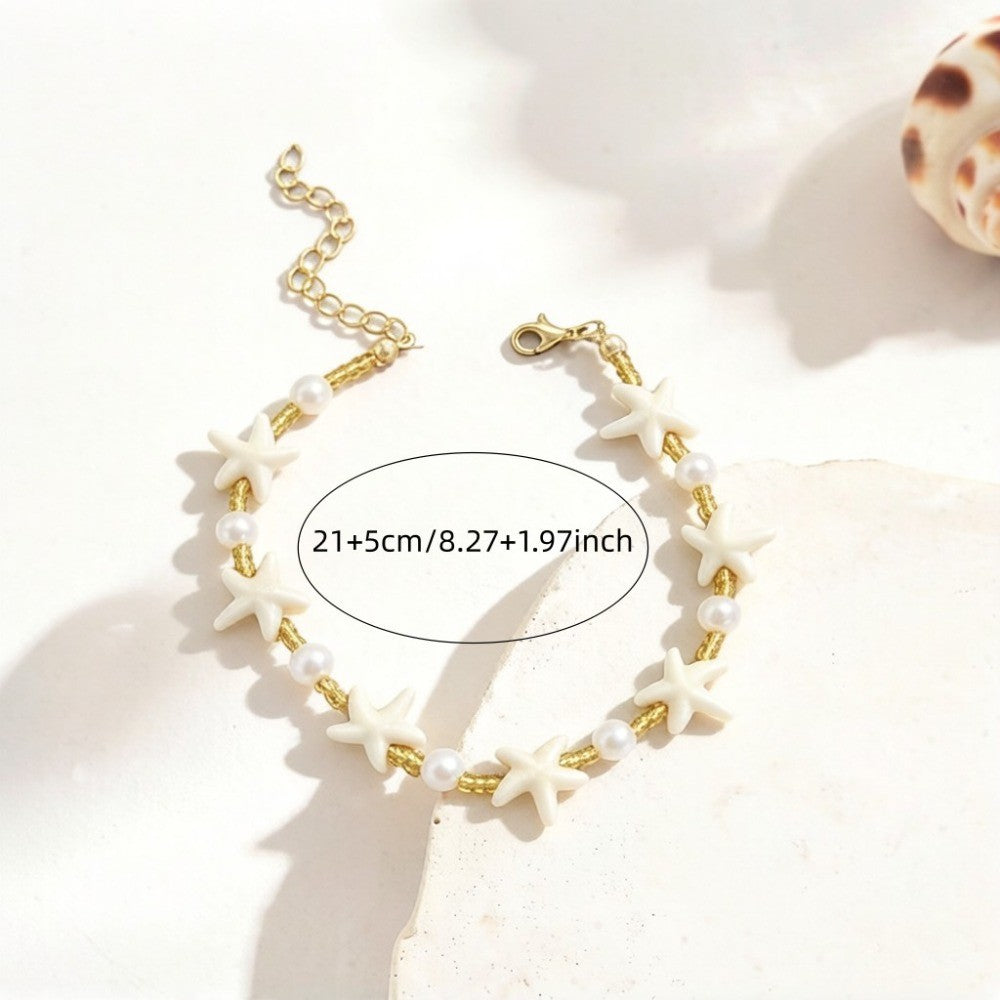 Boho Starfish Faux Pearl Anklet