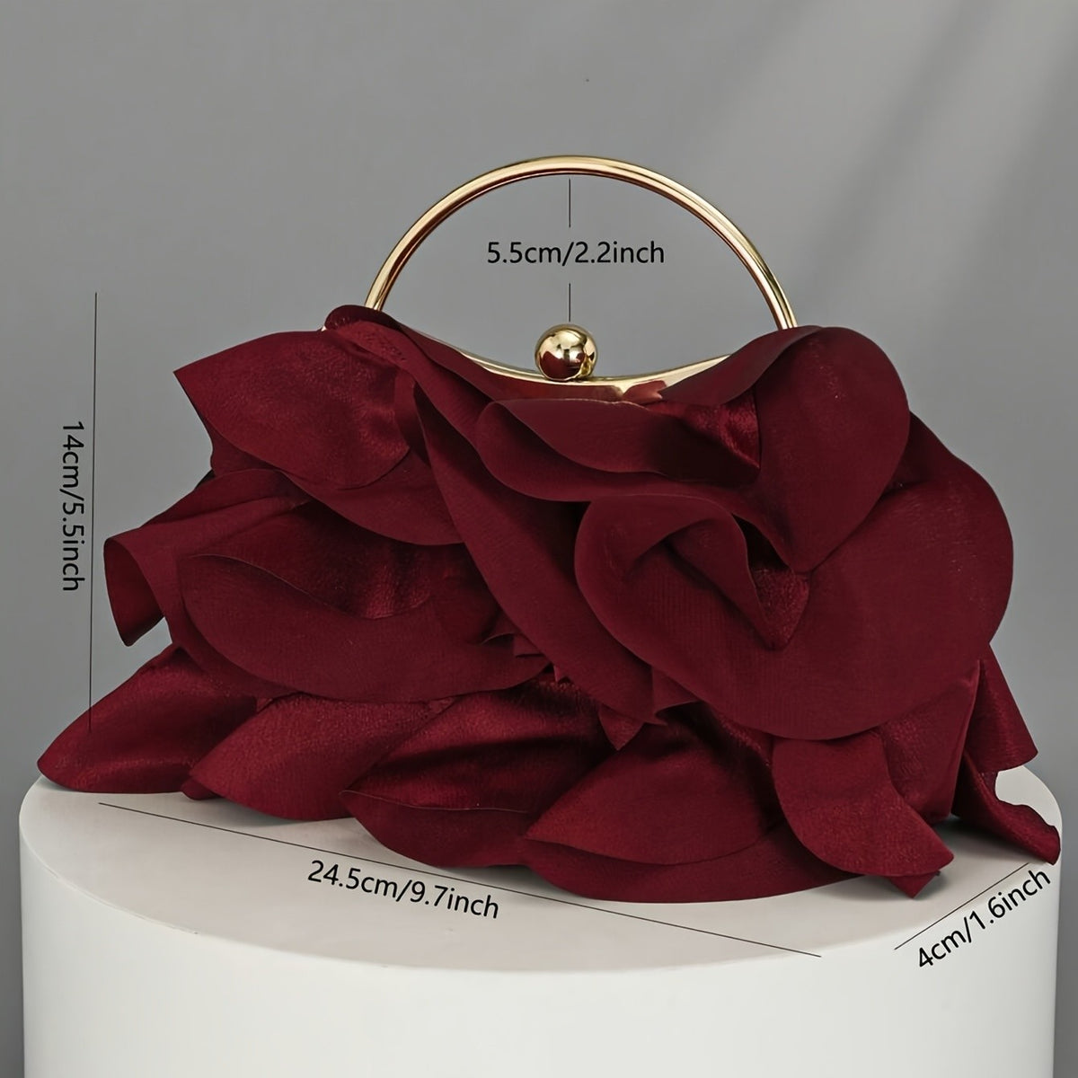 Romantic Burgundy Ruffle Flower Clutch