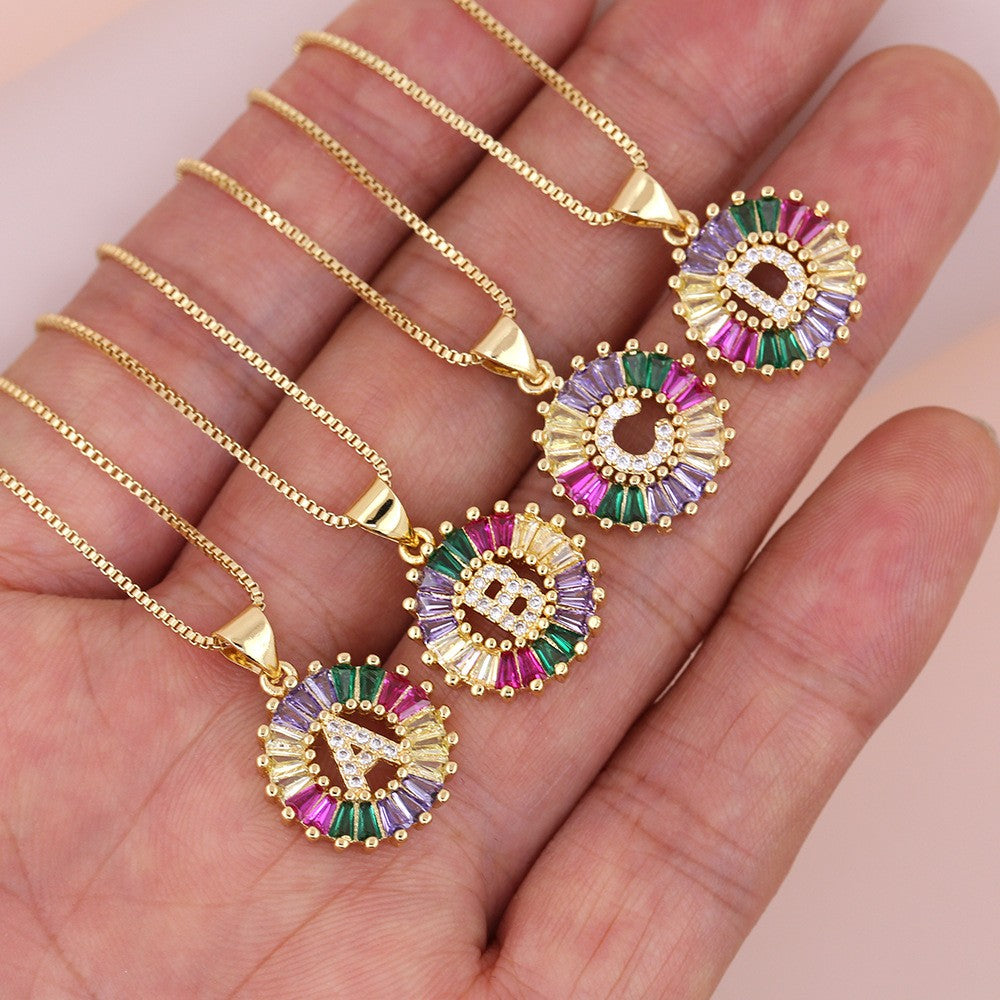 Boho Colorful Zircon Initial Necklace