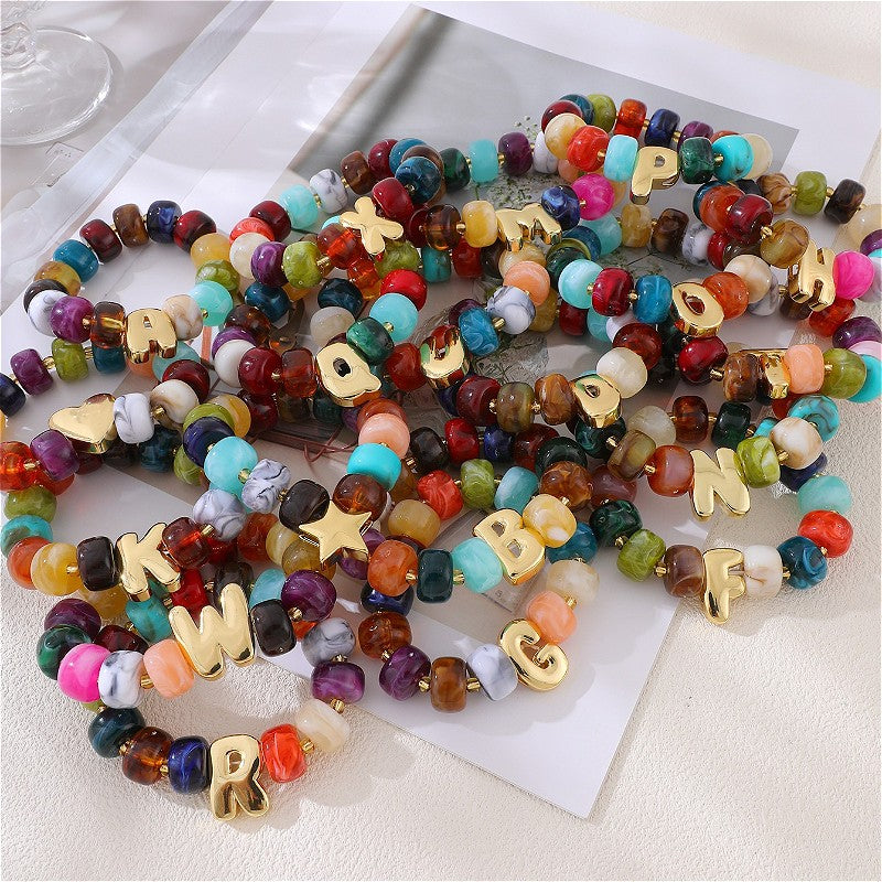 18k Boho Colorful Initial Letter Bracelet