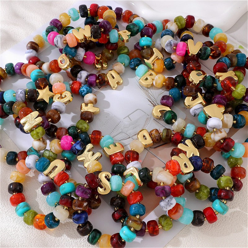 18k Boho Colorful Initial Letter Bracelet