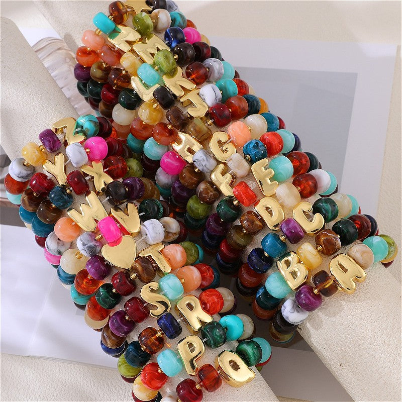 18k Boho Colorful Initial Letter Bracelet
