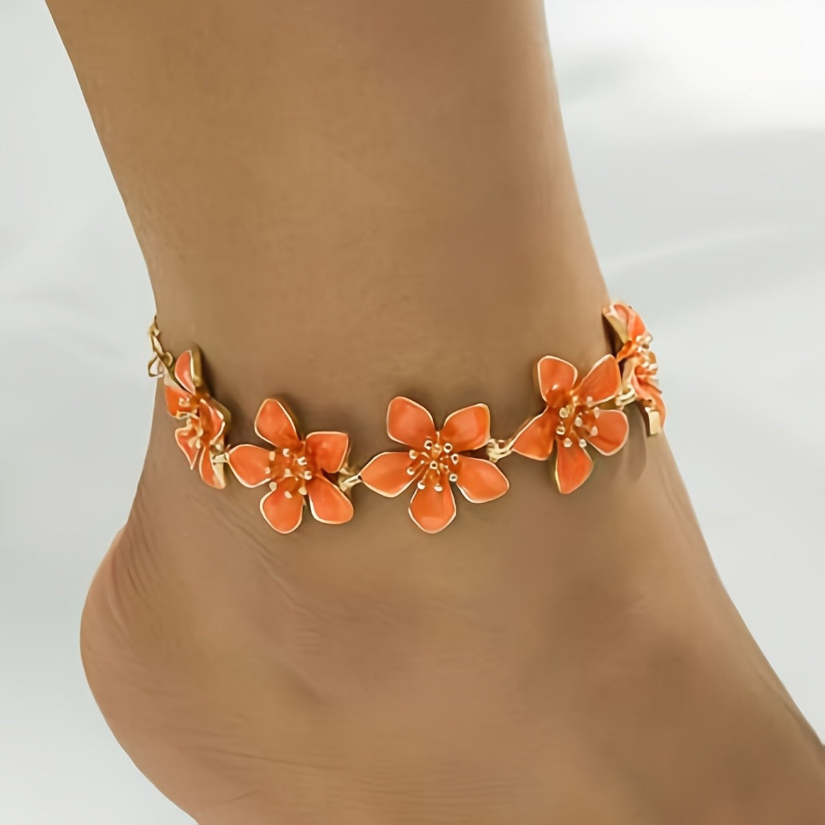 Romantic Orange Floral Anklet