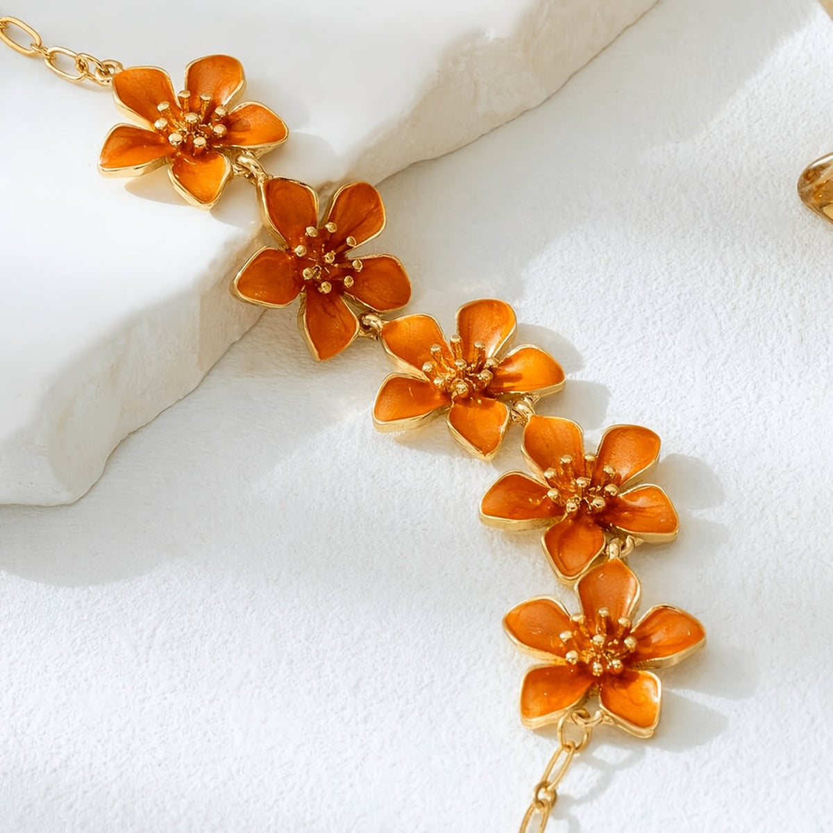 Romantic Orange Floral Anklet