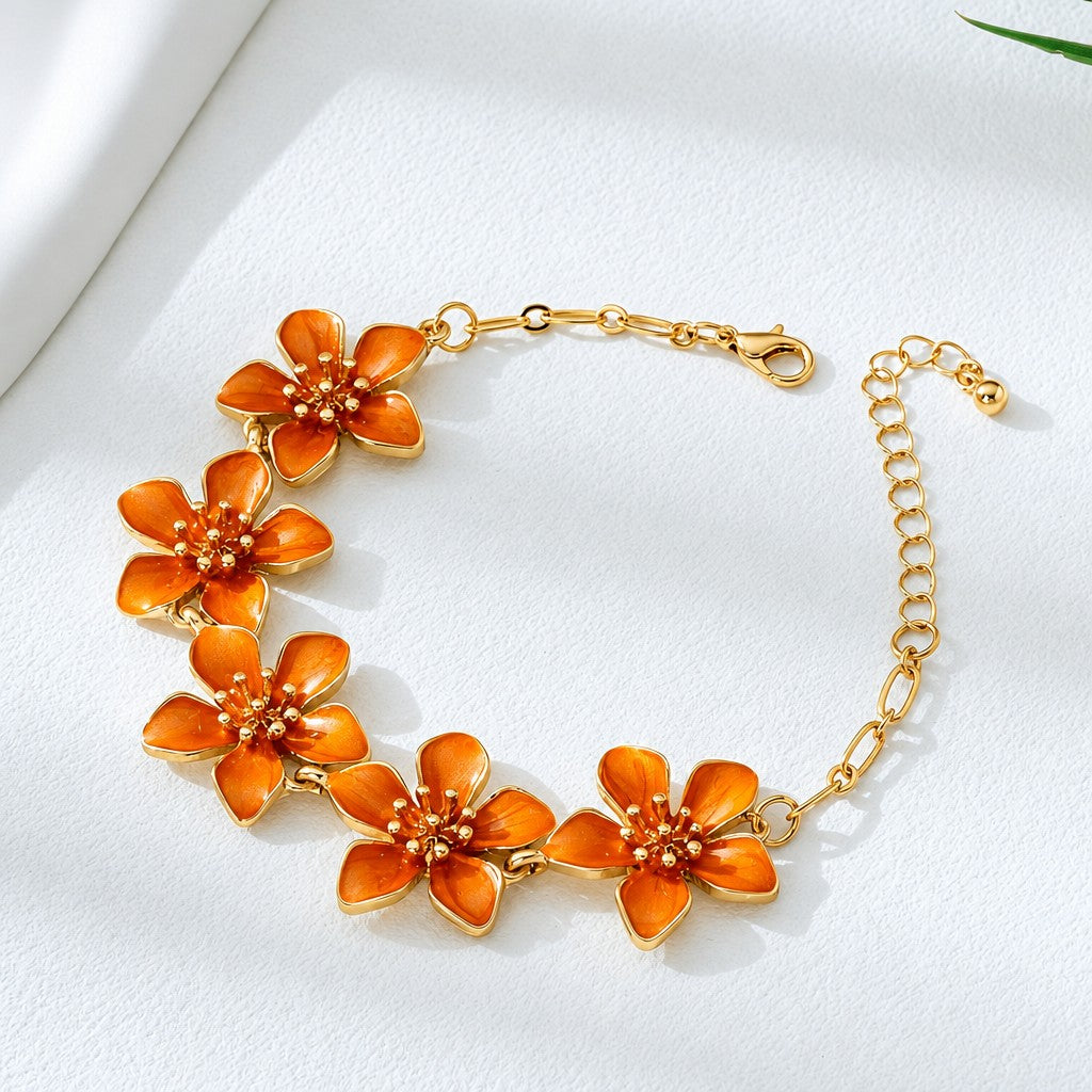 Romantic Orange Floral Anklet