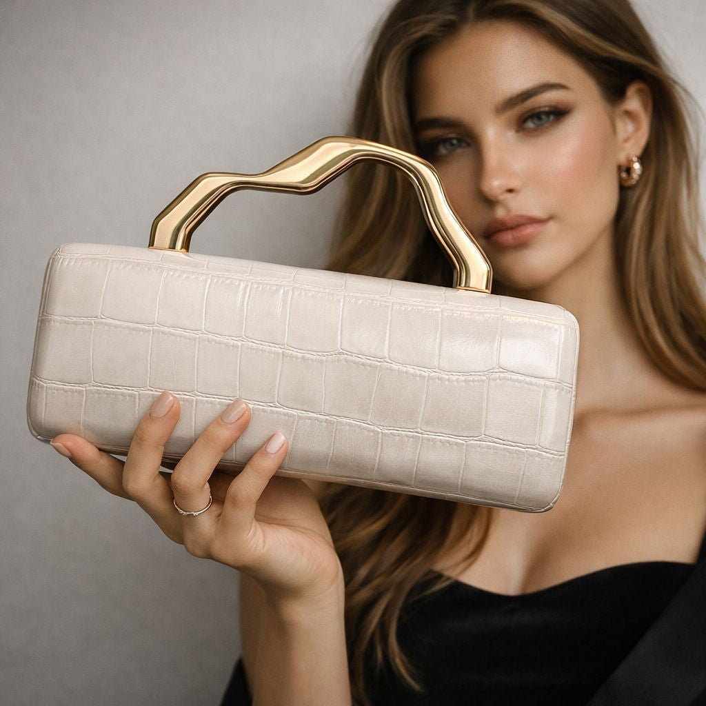 Elegant Croc Embossed Box Clutch