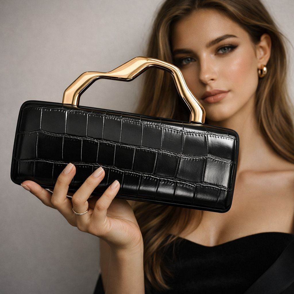 Elegant Croc Embossed Box Clutch
