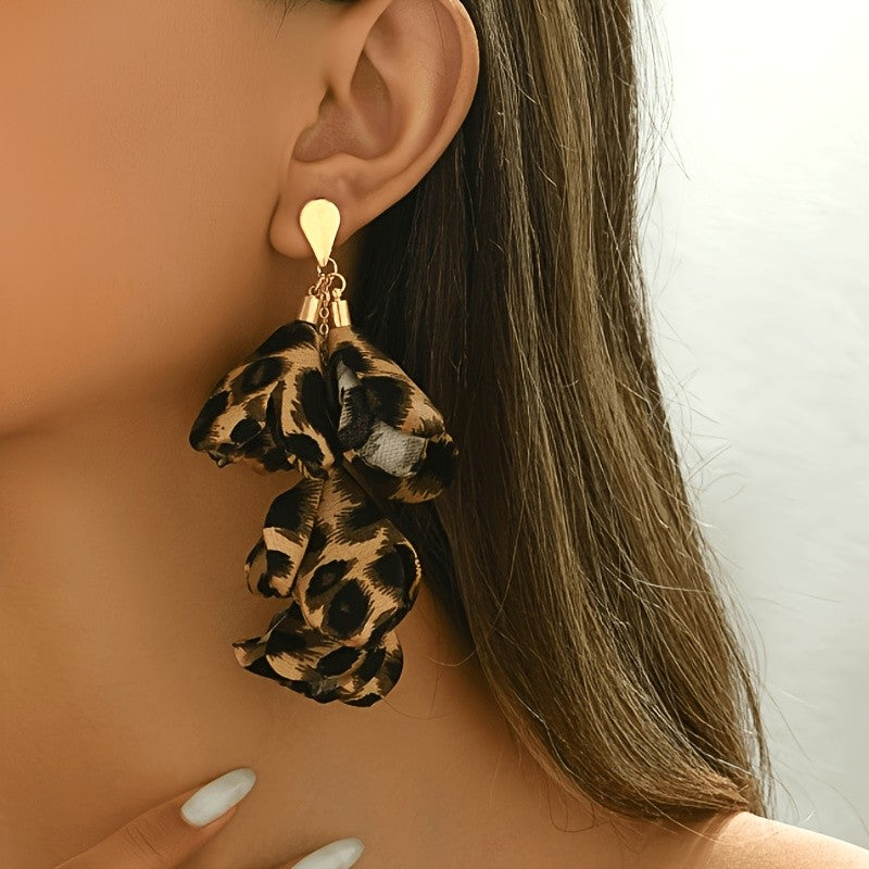 Vintage Leopard Print Layered Petal Earrings