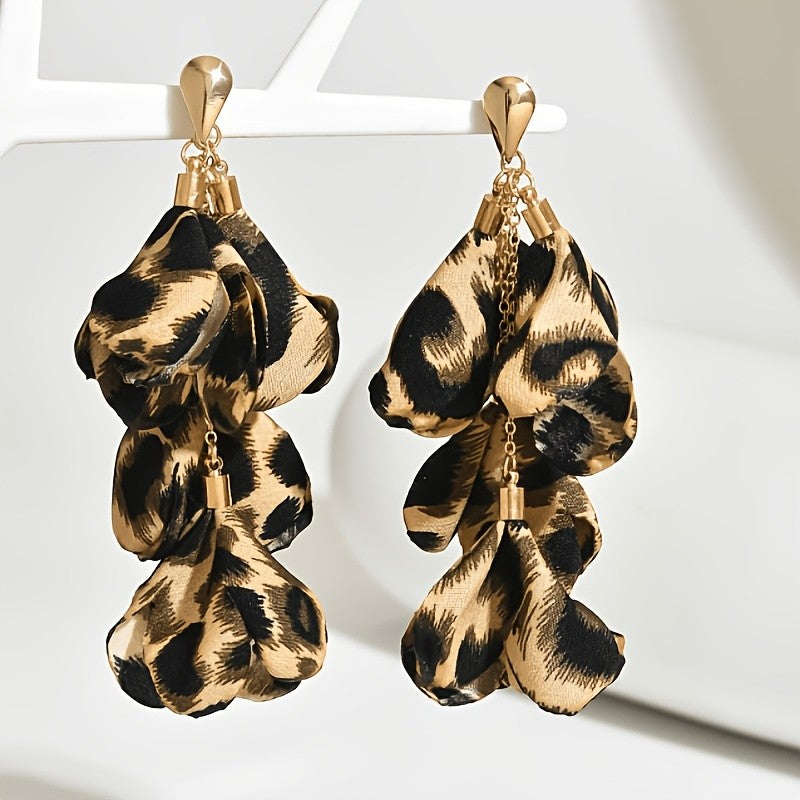 Vintage Leopard Print Layered Petal Earrings