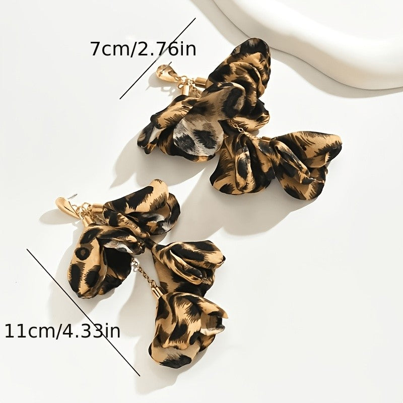 Vintage Leopard Print Layered Petal Earrings