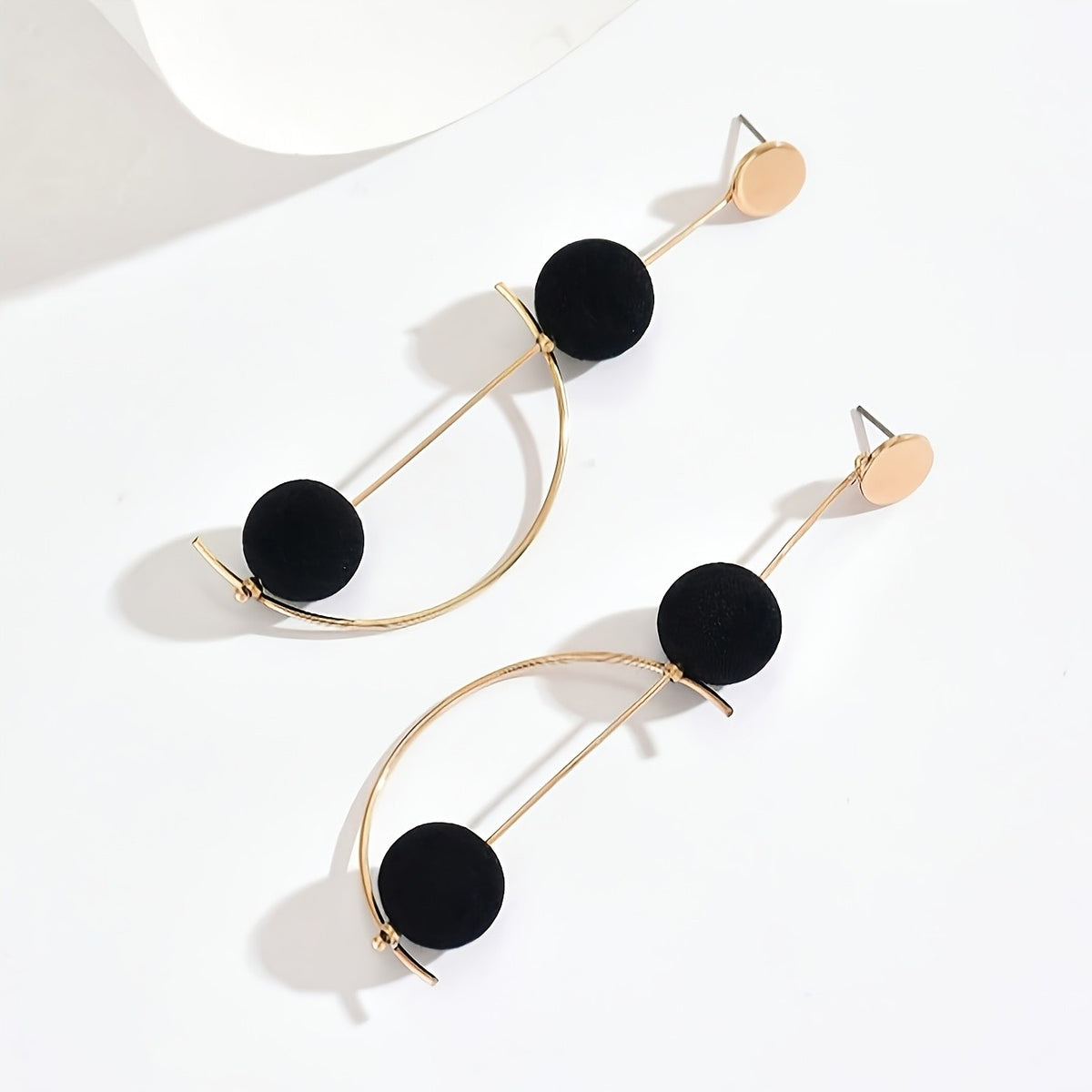 Classy Geometric Black Semicircle Drop Earrings