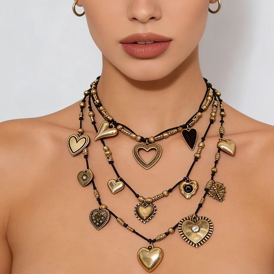 Boho Vintage Heart Layered Necklace