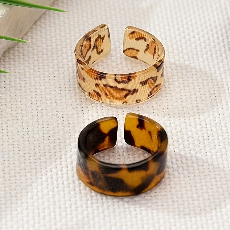 Boho Leopard Print Acrylic Open Ring