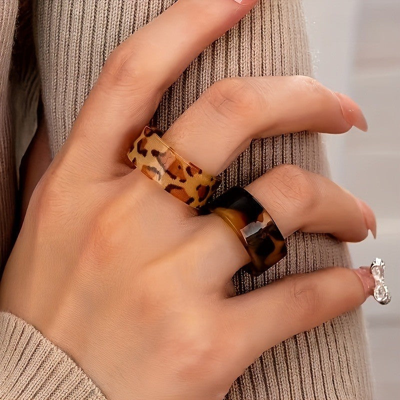 Boho Leopard Print Acrylic Open Ring