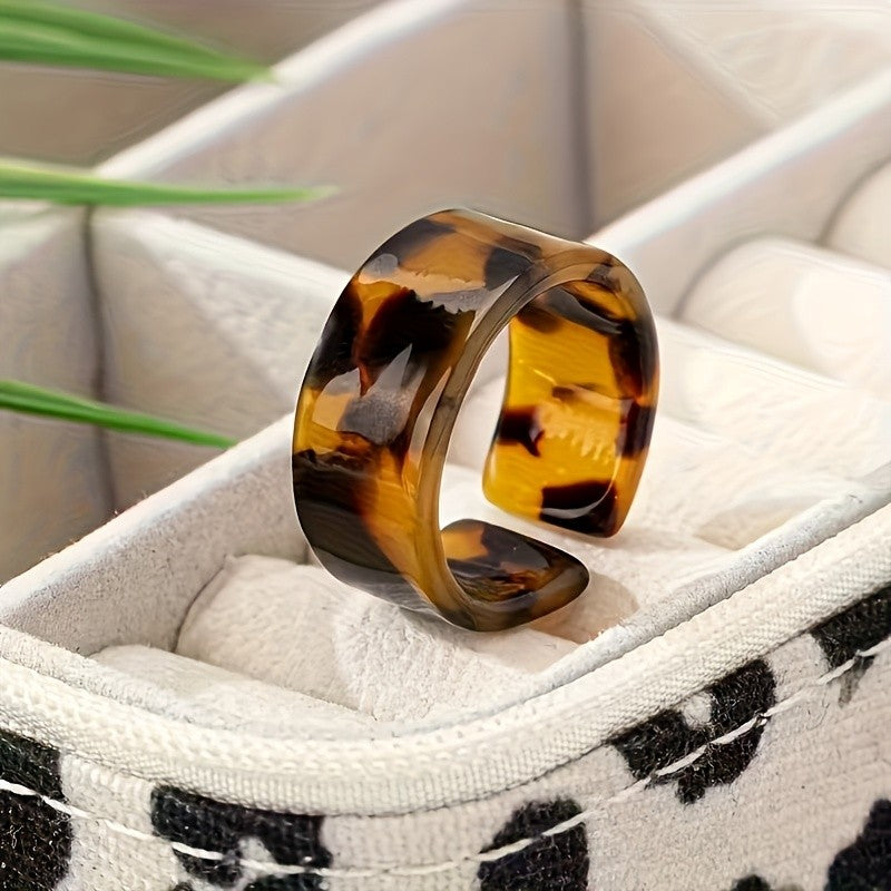 Boho Leopard Print Acrylic Open Ring