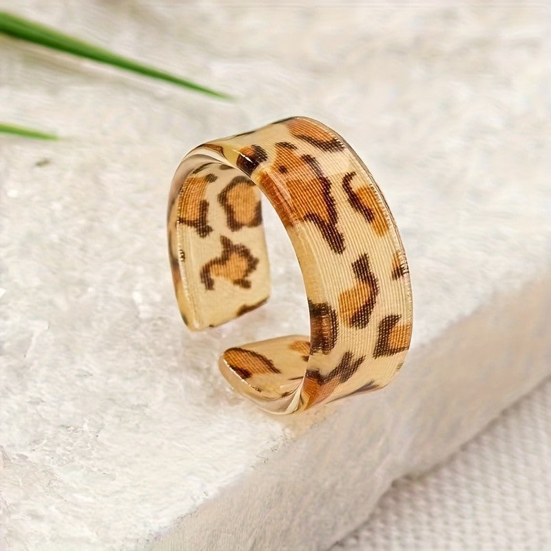 Boho Leopard Print Acrylic Open Ring