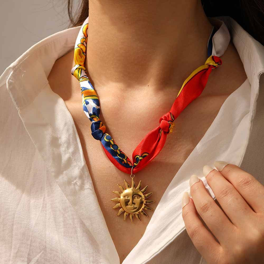 18k Boho Printed Scarf Flower Necklace