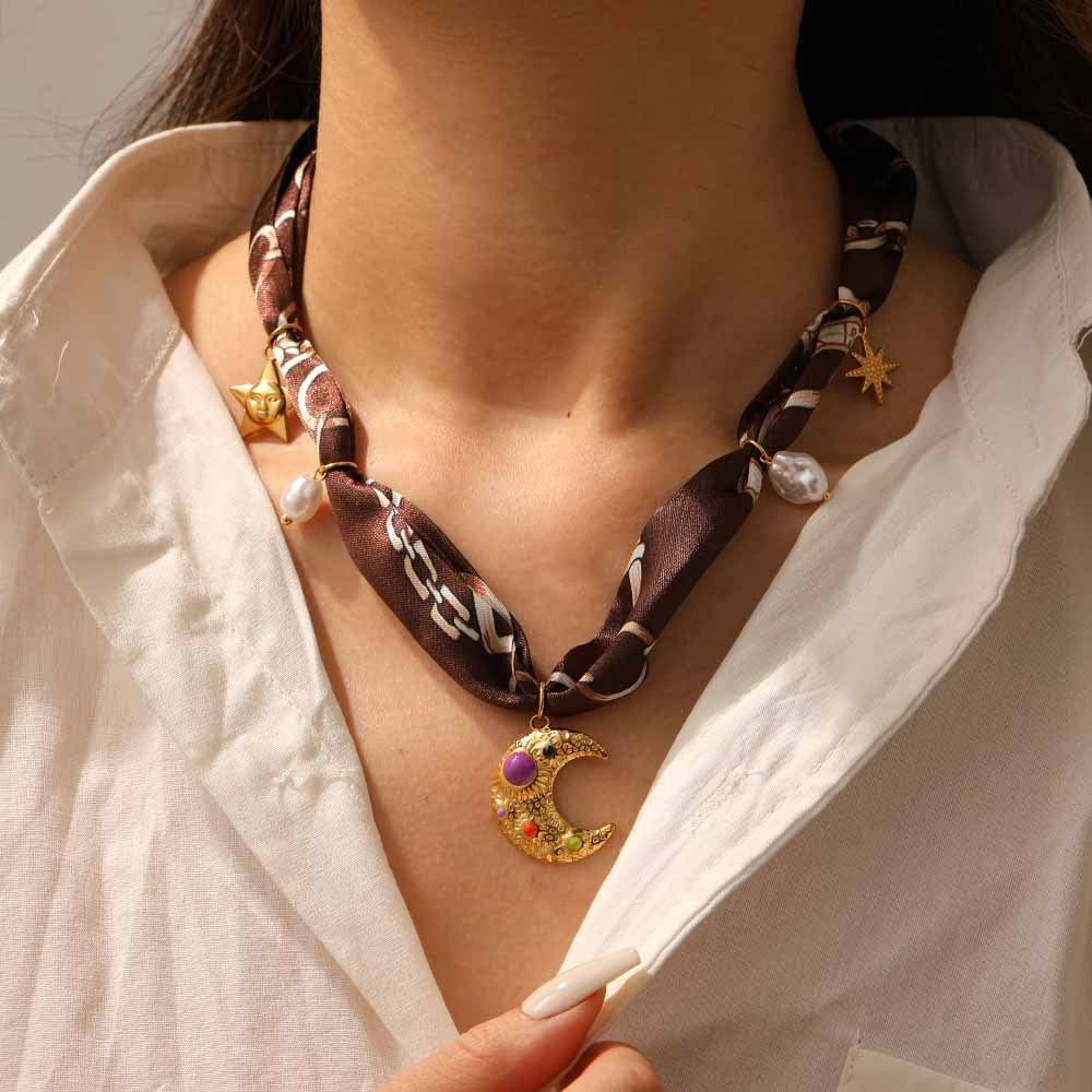 18k Boho Printed Scarf Flower Necklace