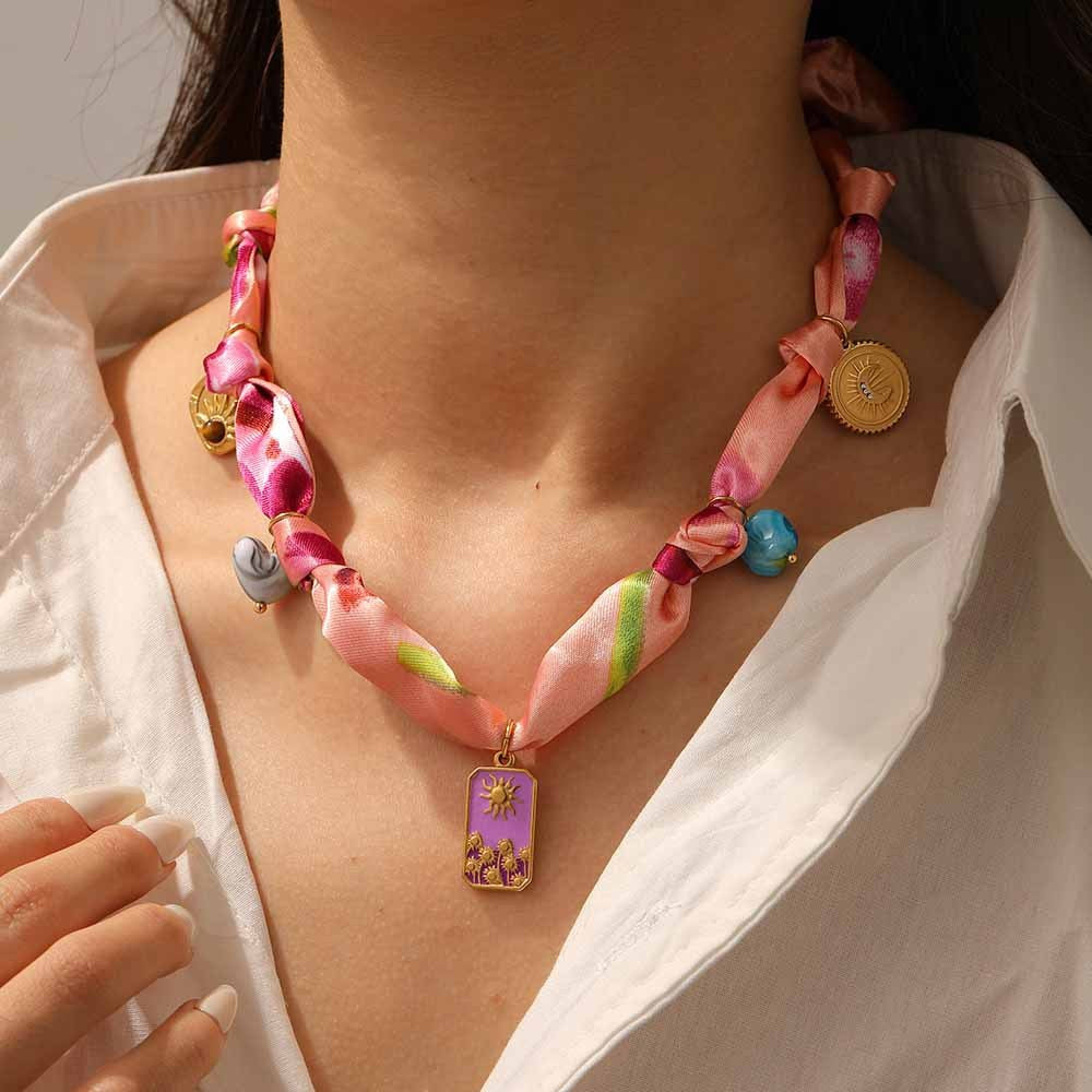 18k Boho Printed Scarf Flower Necklace