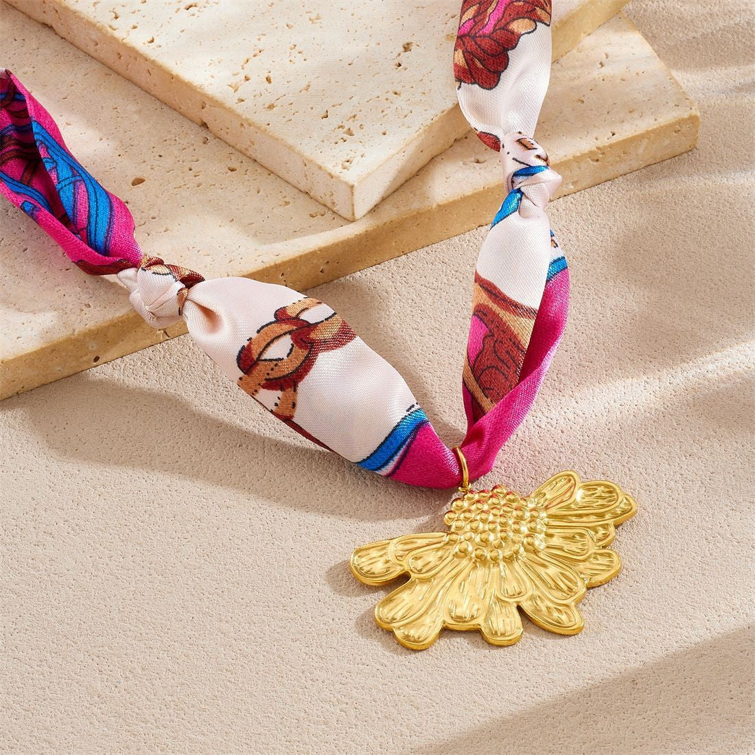 18k Boho Printed Scarf Flower Necklace