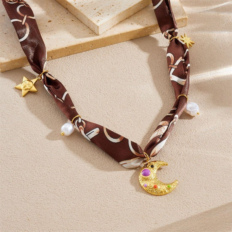 18k Boho Printed Scarf Flower Necklace