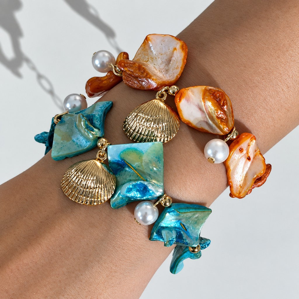 Boho Marbled Resin Shell Bracelet