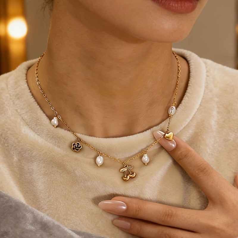 18k Dainty Pearl Charm Necklace