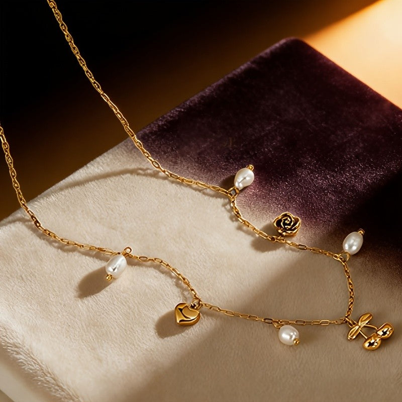 18k Dainty Pearl Charm Necklace