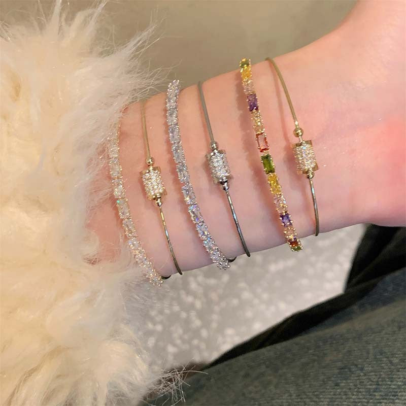 18k Elegant Rectangular Zircon Open Cuff Bracelet