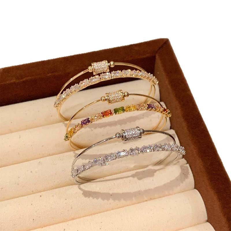 18k Elegant Rectangular Zircon Open Cuff Bracelet