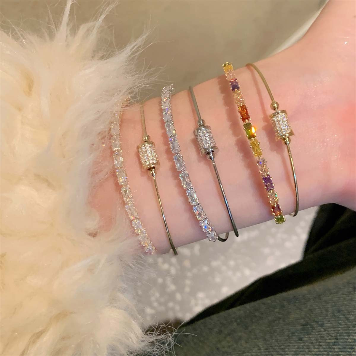 18k Elegant Rectangular Zircon Open Cuff Bracelet