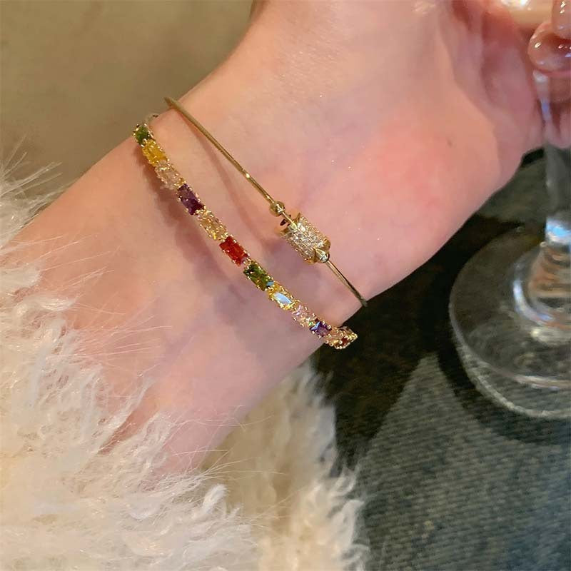 18k Elegant Rectangular Zircon Open Cuff Bracelet
