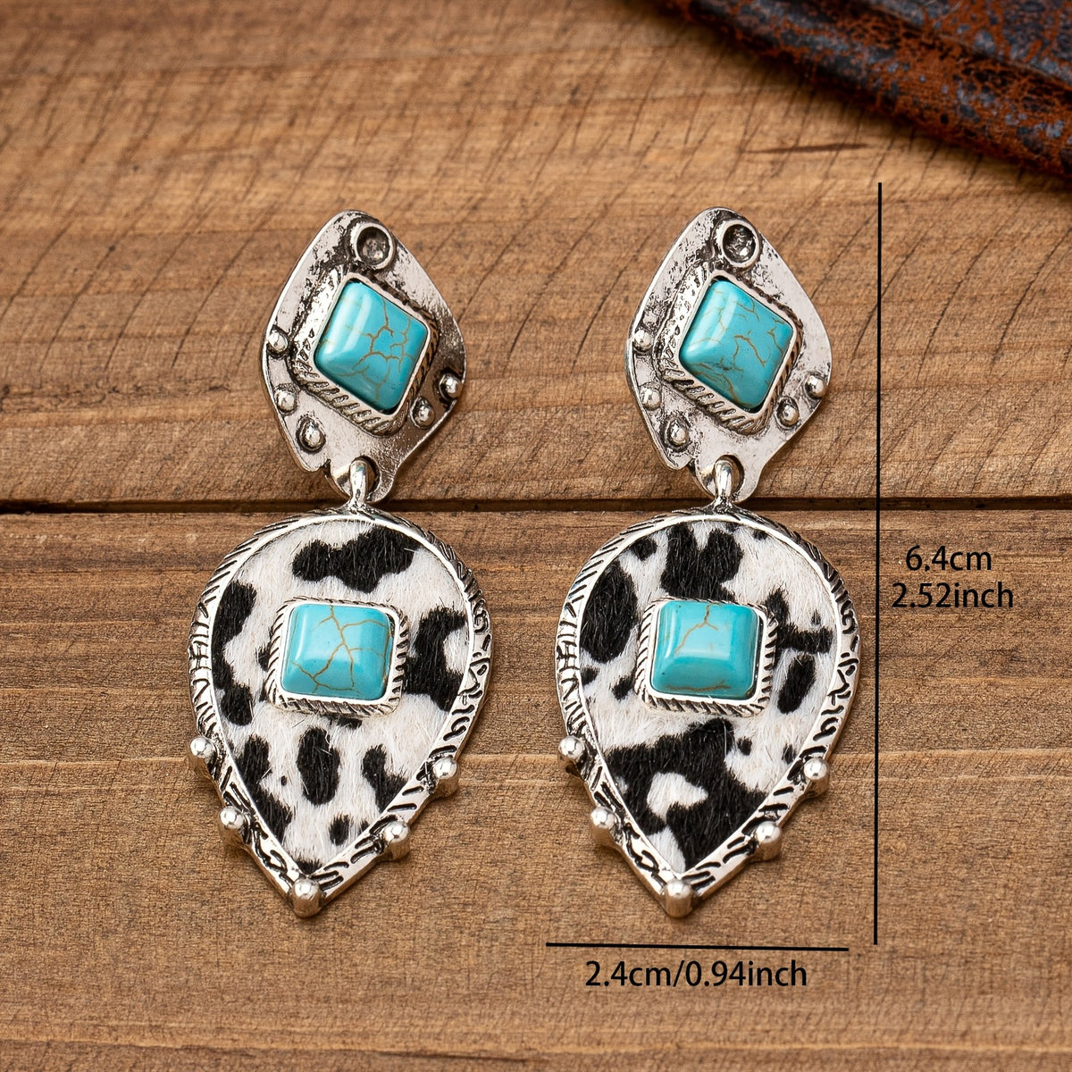 Boho Leopard Print Turquoise Drop Earrings
