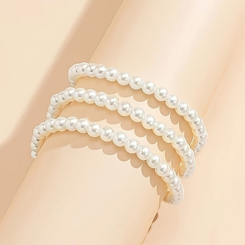 Elegant Triple Strand Faux Pearl Anklet