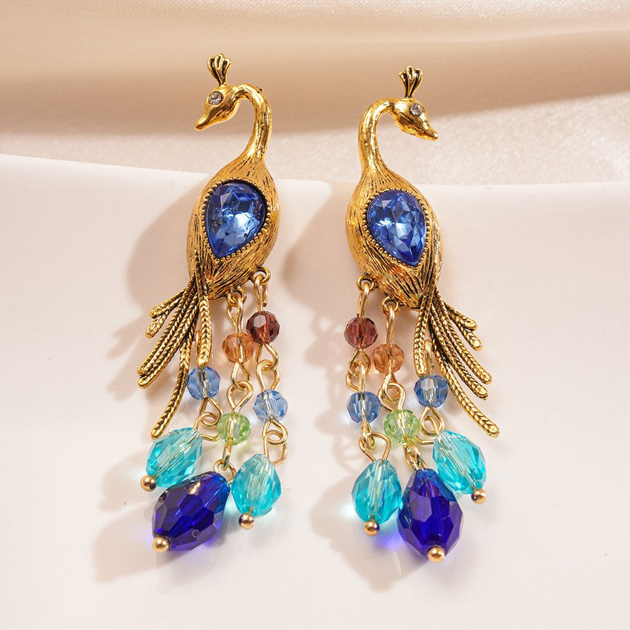 Vintage Boho Peacock Dangle Earrings