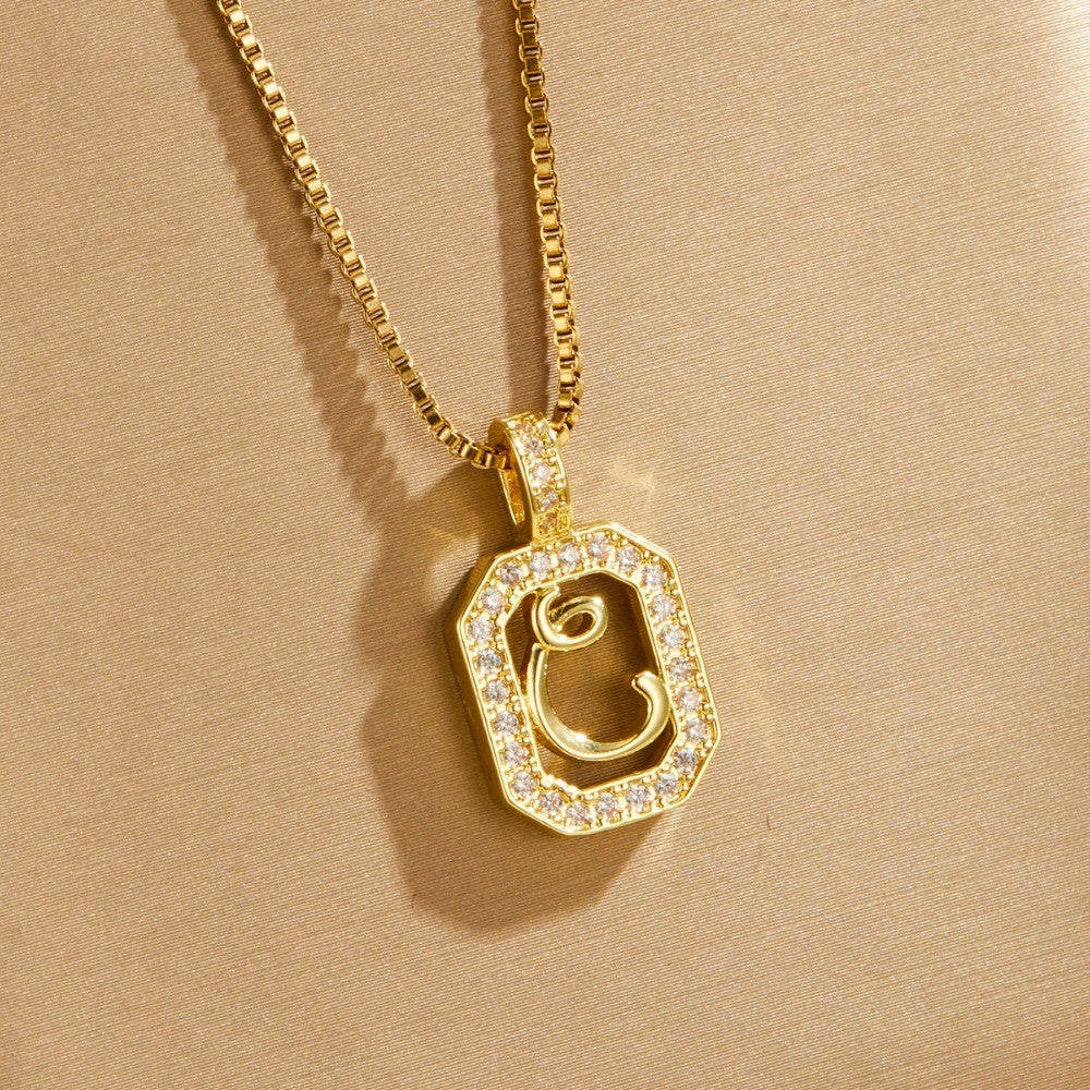 14k Elegant Square Initial Necklace