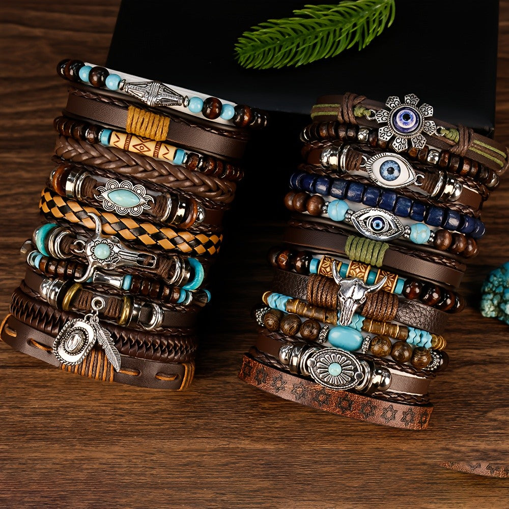 24pc Vintage Brown Western Bracelet Set