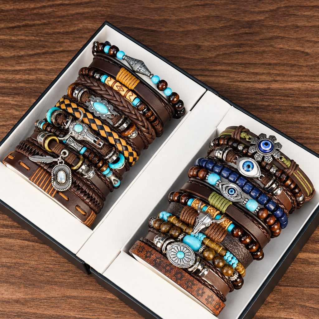 24pc Vintage Brown Western Bracelet Set