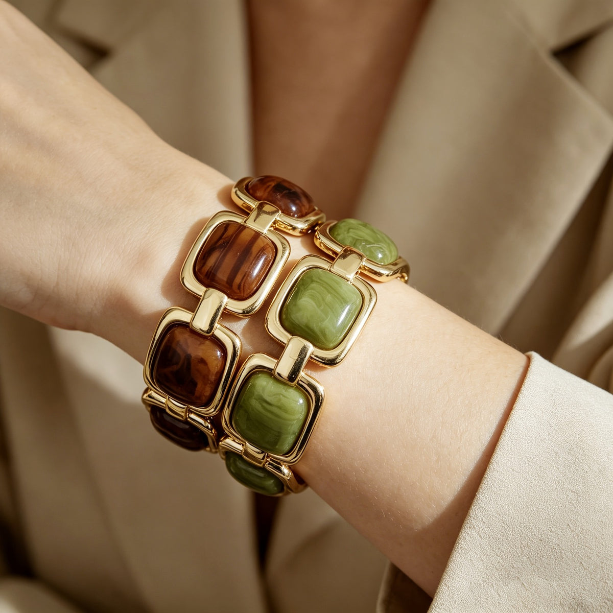 Boho Vintage Resin Link Bracelet