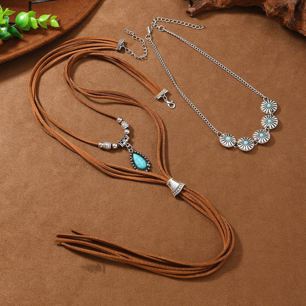 Boho Layered Suede Tassel Necklace