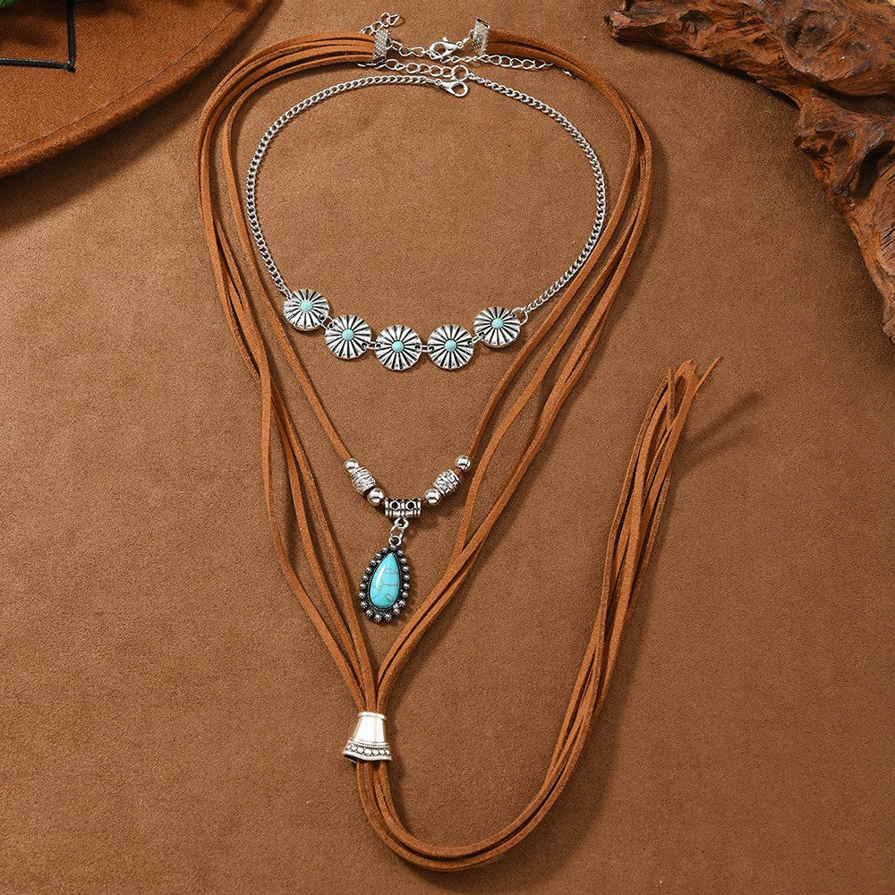 Boho Layered Suede Tassel Necklace