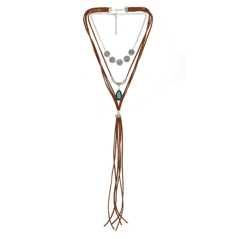 Boho Layered Suede Tassel Necklace