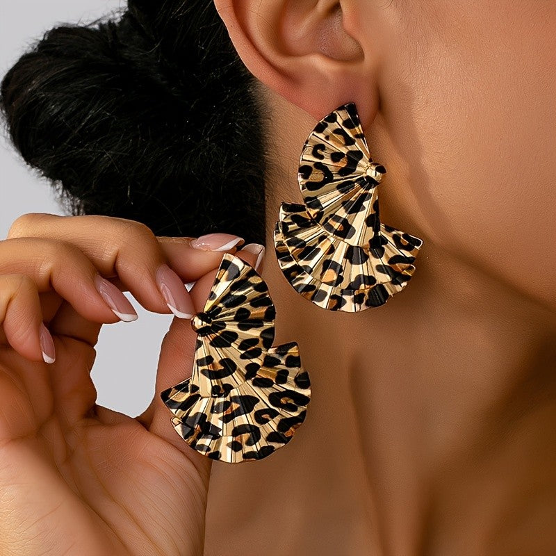 Bold Leopard Print Fan Drop Earrings