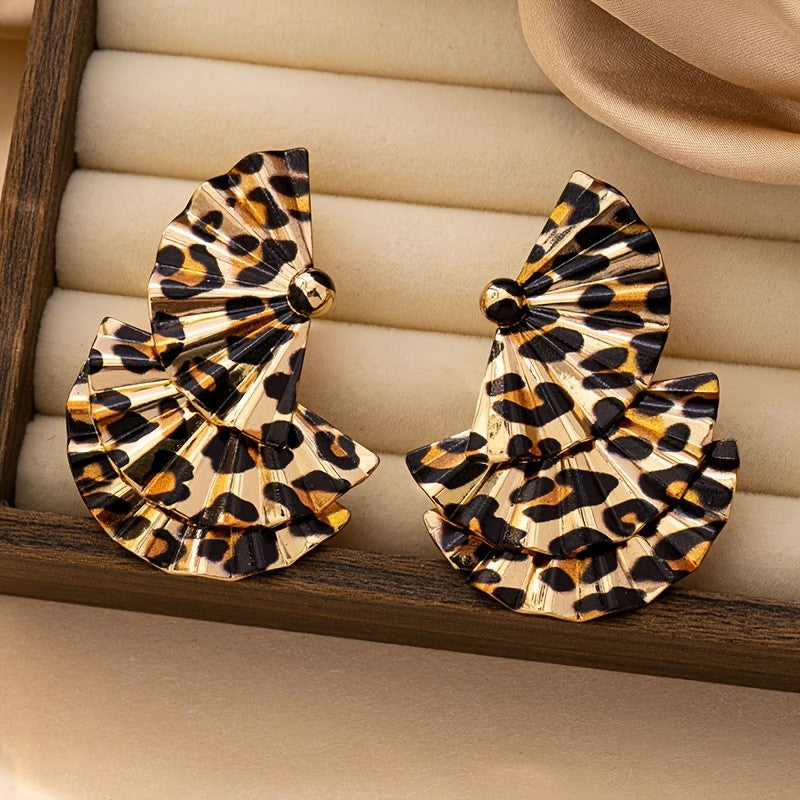 Bold Leopard Print Fan Drop Earrings
