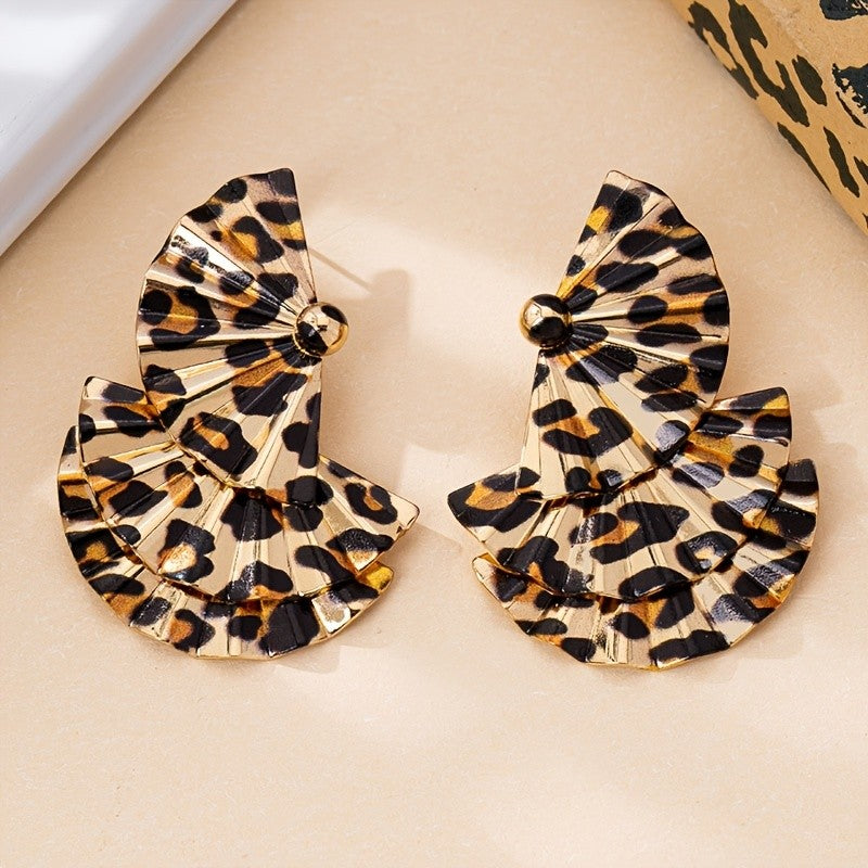 Bold Leopard Print Fan Drop Earrings