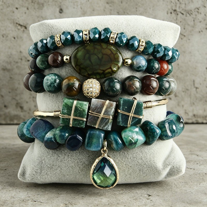 Boho Layered Natural Stone Bracelet Set