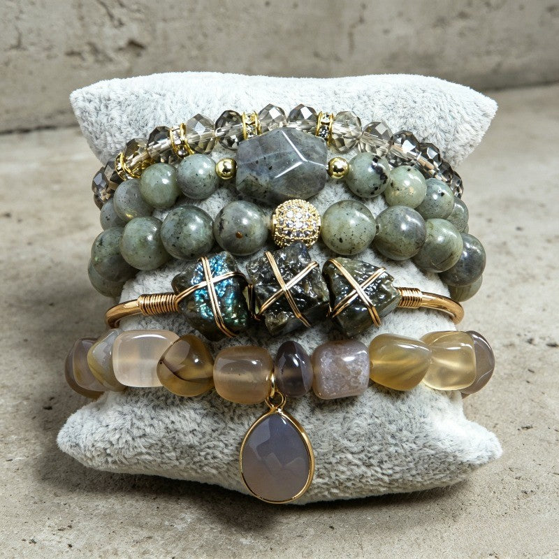 Boho Layered Natural Stone Bracelet Set