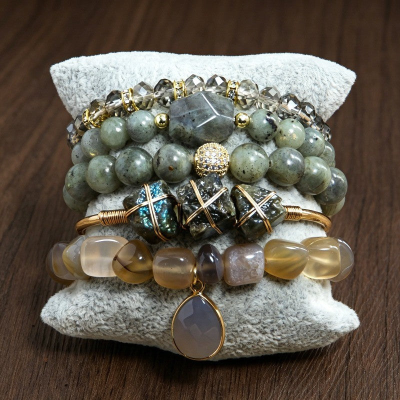 Boho Layered Natural Stone Bracelet Set