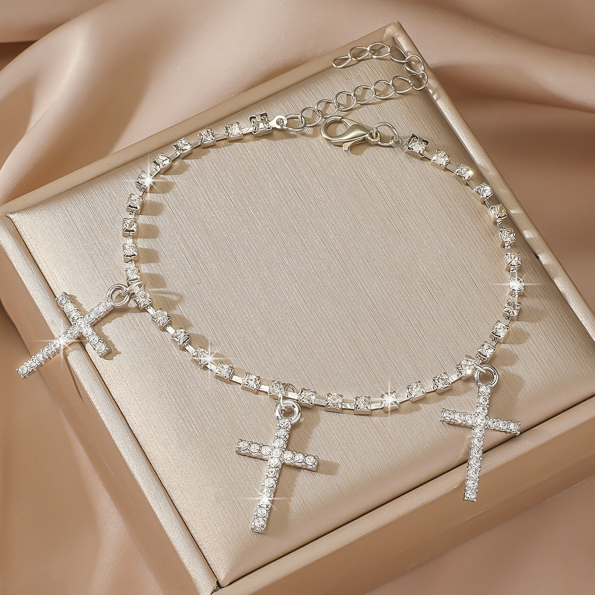 Classy Pave Cross Charm Anklet