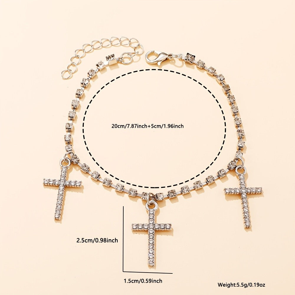 Classy Pave Cross Charm Anklet